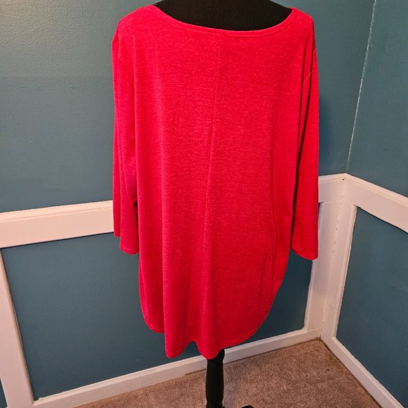 Lane Bryant Red Metallic Shirt, 3/4 Sleeve. Size 22/24 - Picture 2 of 4